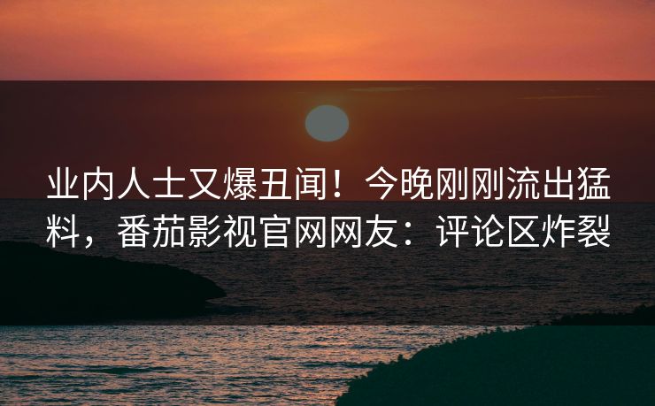 业内人士又爆丑闻！今晚刚刚流出猛料，番茄影视官网网友：评论区炸裂