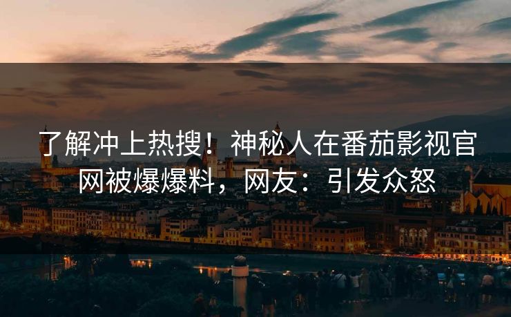 了解冲上热搜！神秘人在番茄影视官网被爆爆料，网友：引发众怒